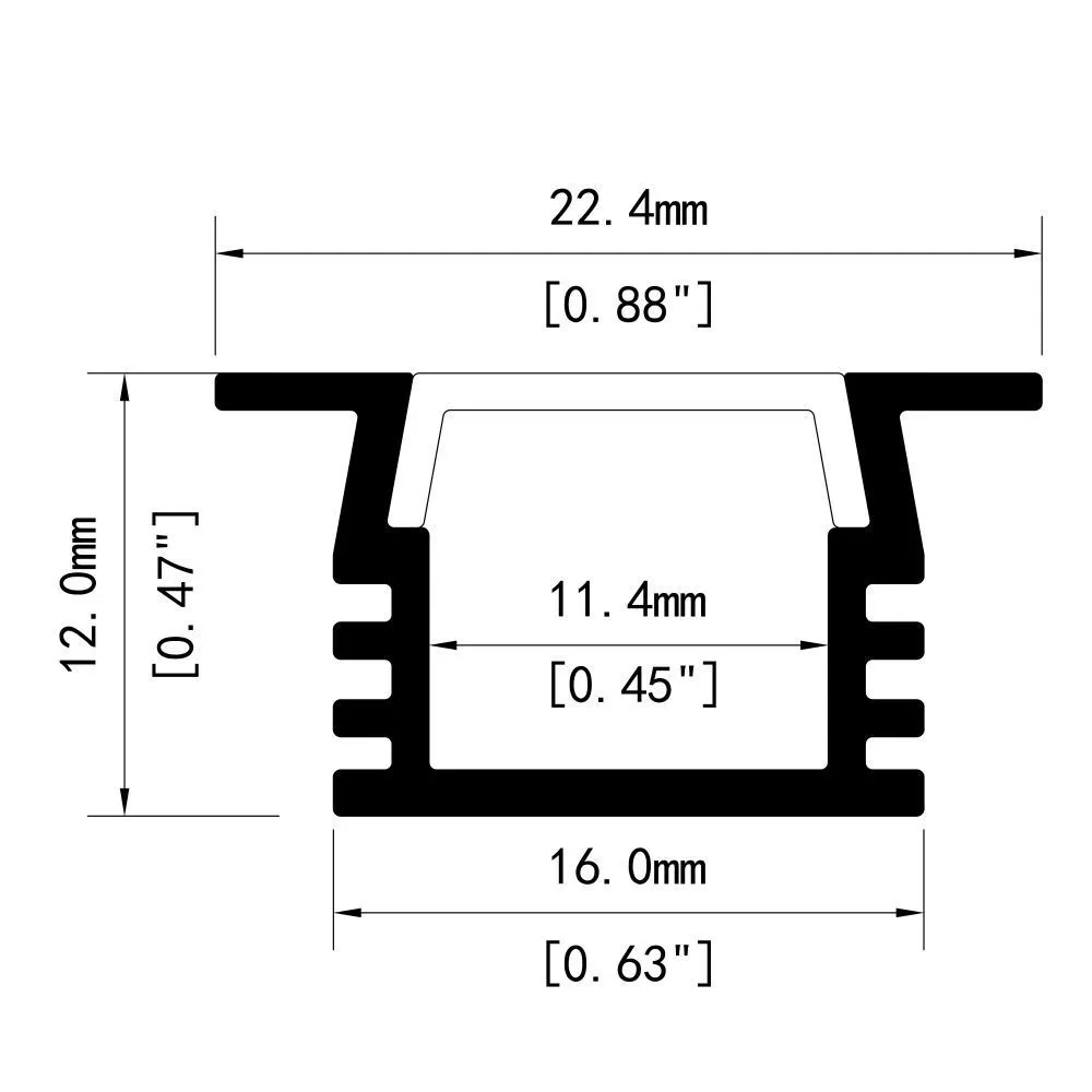 16mm * 12mm ضوء خط LED مدمج في ملف الألمنيوم مجرى على شكل U شريط خطي فتحة بطاقة تركيب ساطع ومظلم