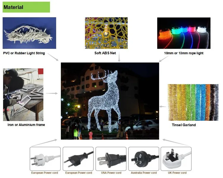 أضواء زينة عيد الميلاد الخارجية على شكل غزال عملاق مضاء بتقنية LED