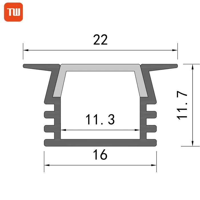 16mm * 12mm ضوء خط LED مدمج في ملف الألمنيوم مجرى على شكل U شريط خطي فتحة بطاقة تركيب ساطع ومظلم