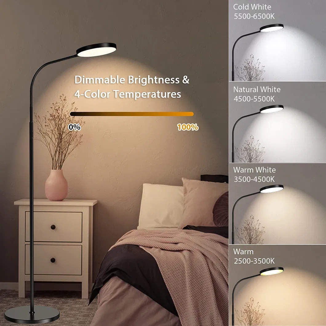 مصباح أرضي LED للقراءة في غرفة النوم بتصميم أنيق وقابل للتعديل مع ذراع مرن مقوس