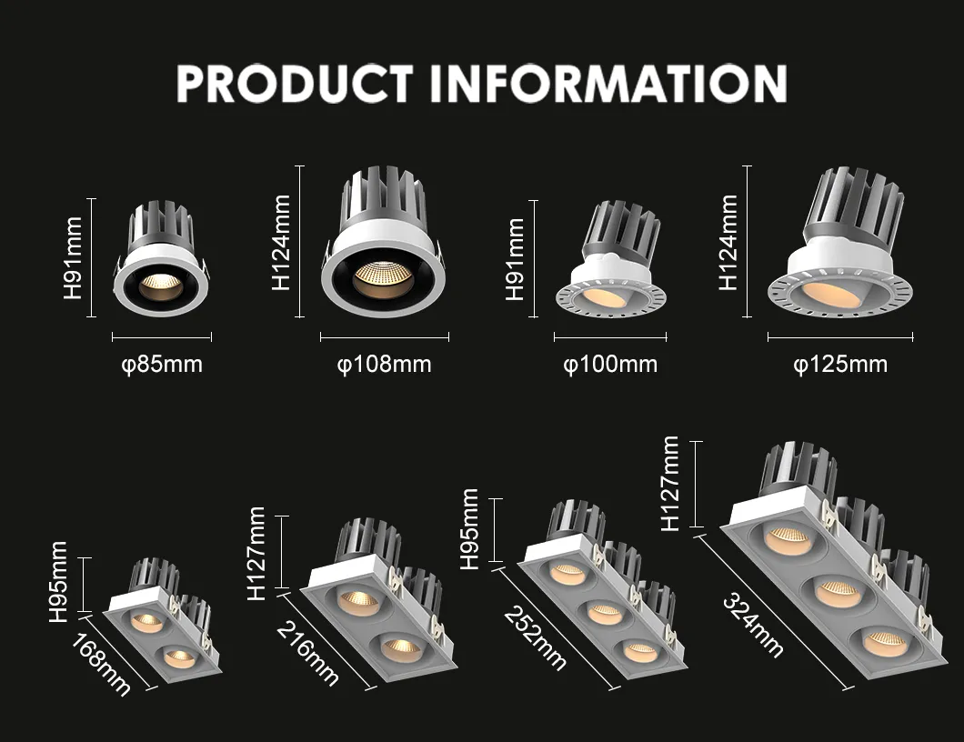 75-77mm ضوء LED مدمج قابل للتعديل، حلقة لامعة بيضاء، قابل للتعتيم، تركيب سهل للديكور الداخلي الحديث