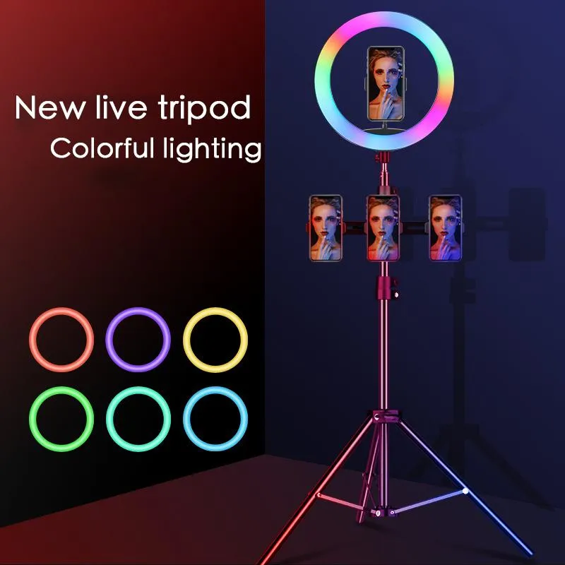 14 ضوء حلقة RGB بقطر إنش لجمال الفيديو واستوديو التصوير وضوء فلاش LED سيلفي مع 2.1m ضوء البث المباشر مع حامل ثلاثي الأرجل