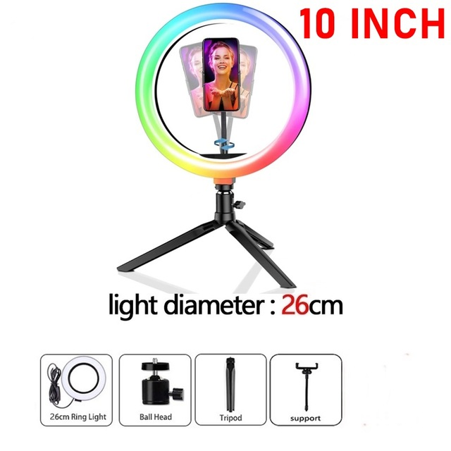 ضوء حلقة سيلفي LED RGB قابل للتعتيم