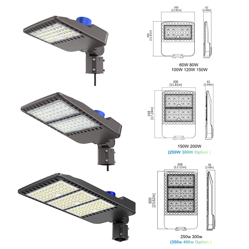 7 ضمان سنة 150W 300W ضوء الشارع من نوع شوبوكس UL cUL مع مستشعر ضوء النهار إلى الغسق LED لمواقف السيارات والمرائب والمصابيح العمودية للملاعب الخارجية