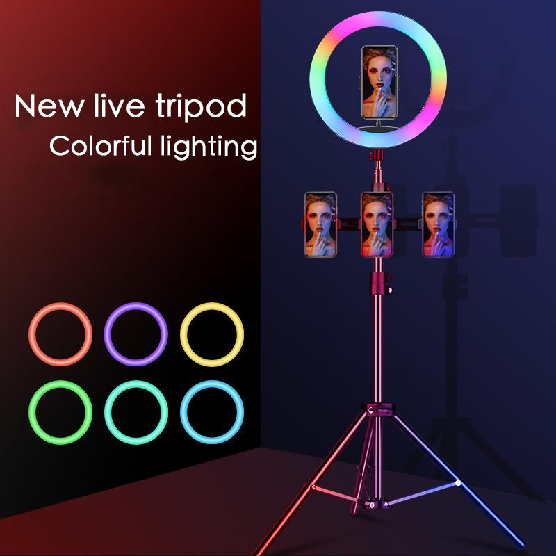14 ضوء حلقة RGB بقطر إنش لجمال الفيديو واستوديو التصوير وضوء فلاش LED سيلفي مع 2.1m ضوء البث المباشر مع حامل ثلاثي الأرجل