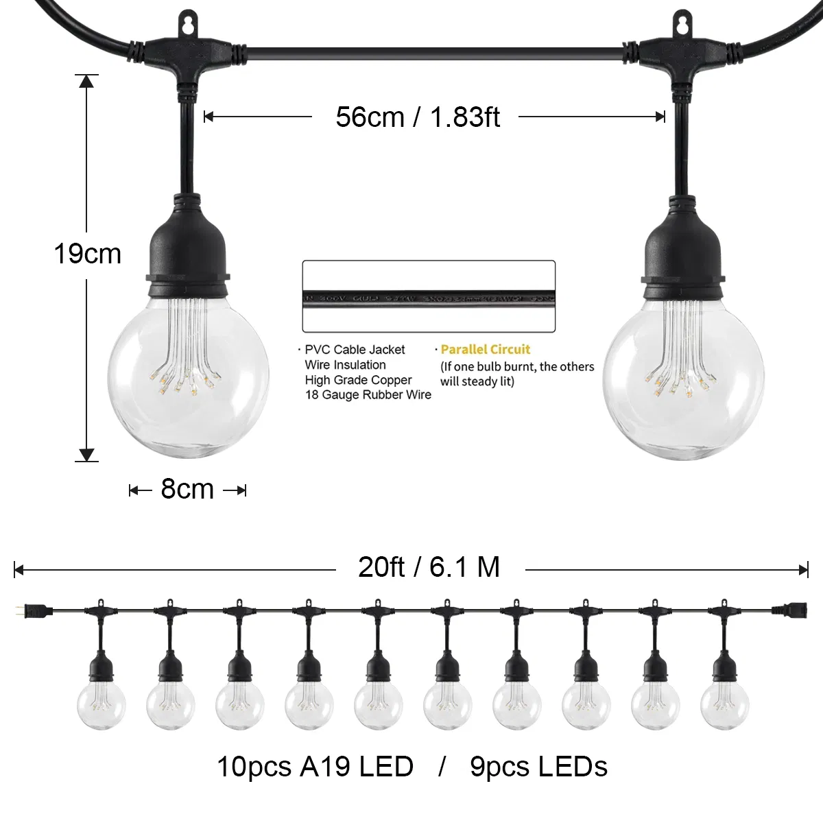 سلسلة أضواء LED الملونة دافئة بيضاء زينة عيد الميلاد G125 أضواء سلسلة LED