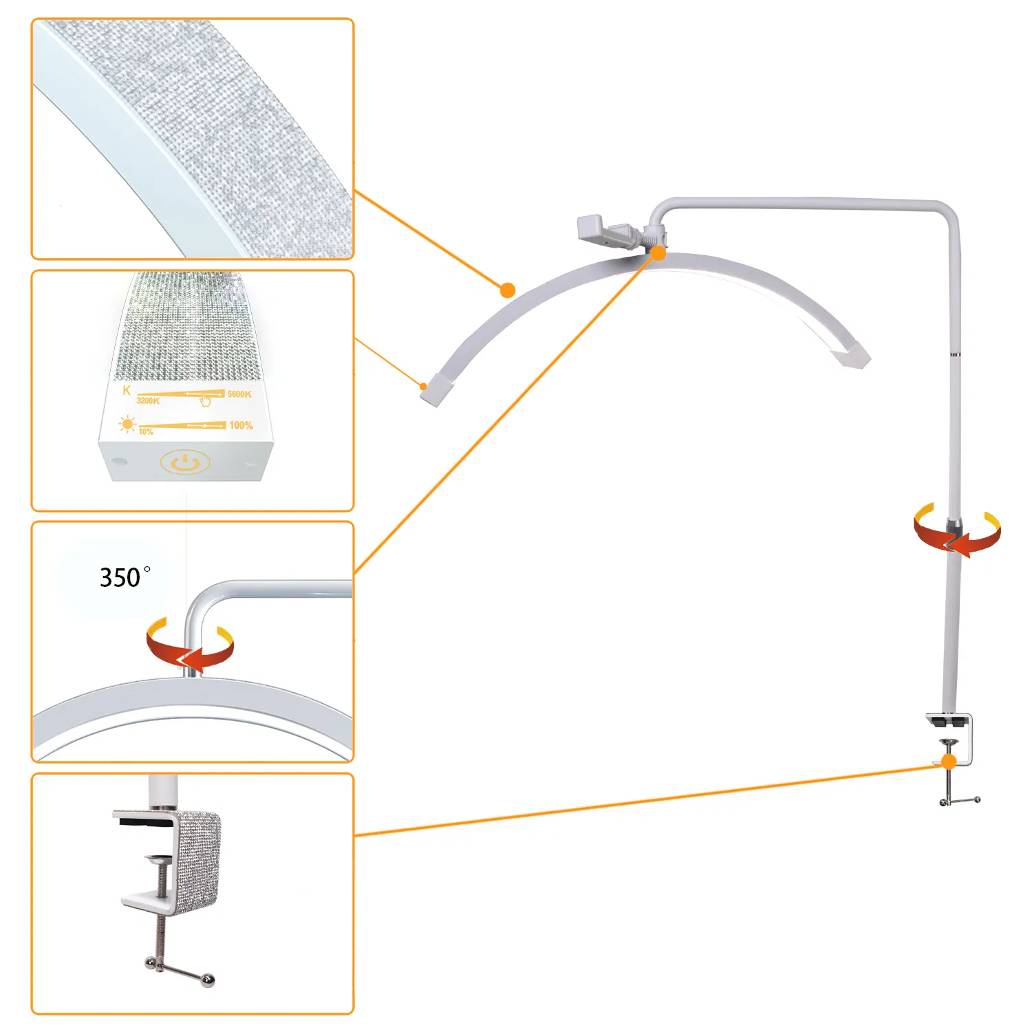 مصباح مكتب للأظافر LED على شكل نصف قمر لمناكير الأظافر والتاتو