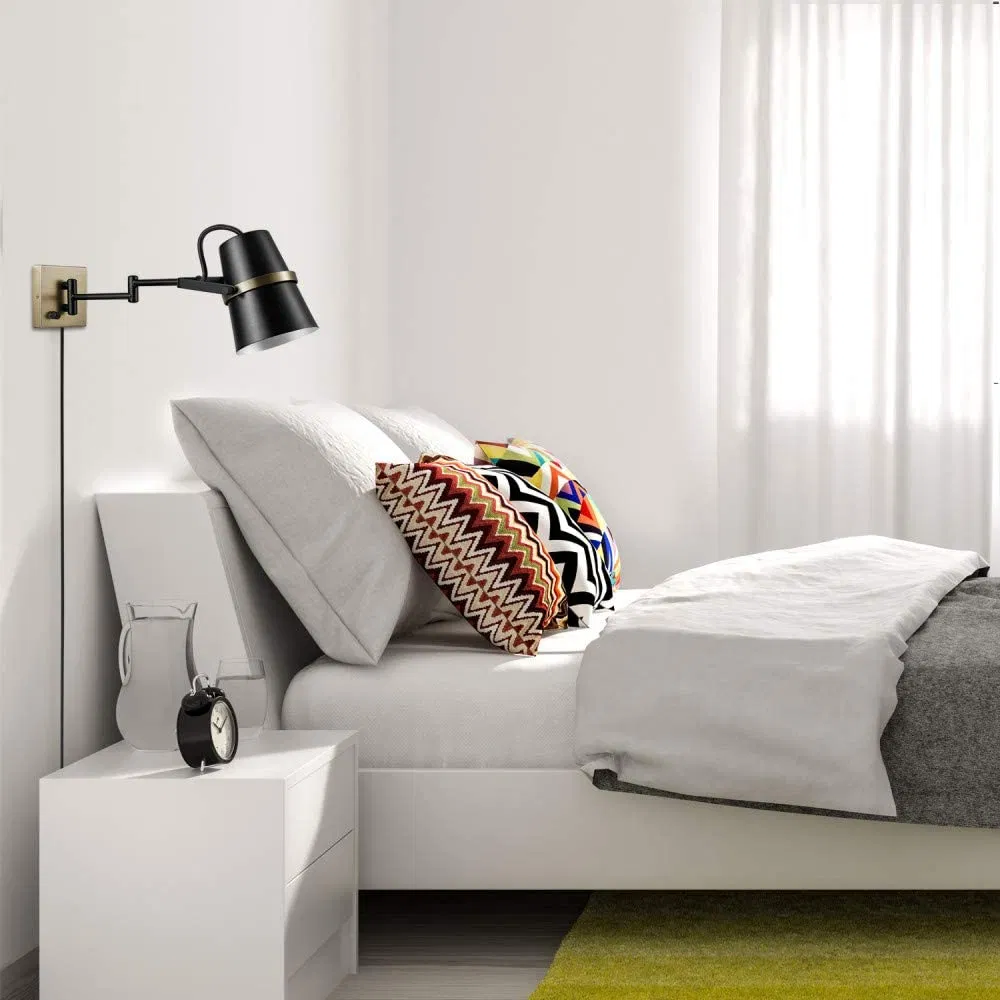 Jlw-G021 صناعي 1-Light مصباح حائط ذراع متأرجح موصول بالتيار بلون أسود غير لامع