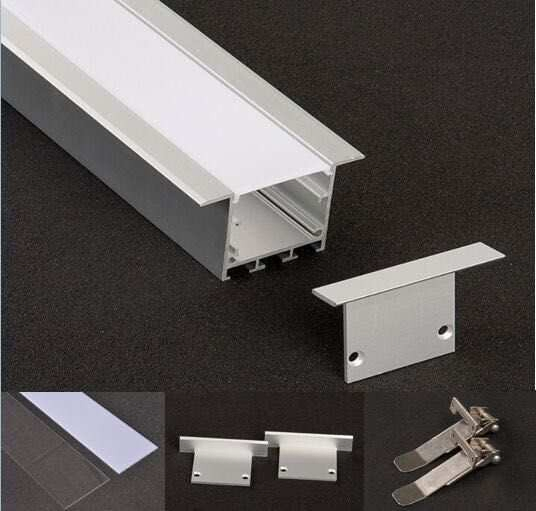 1m (3.28FT) 50mm*35mm ملف ألومنيوم مربع فضي مزود بحواف مع غطاء مسطح، وإكسسوارات معدنية لتركيب إضاءة LED المدمجة