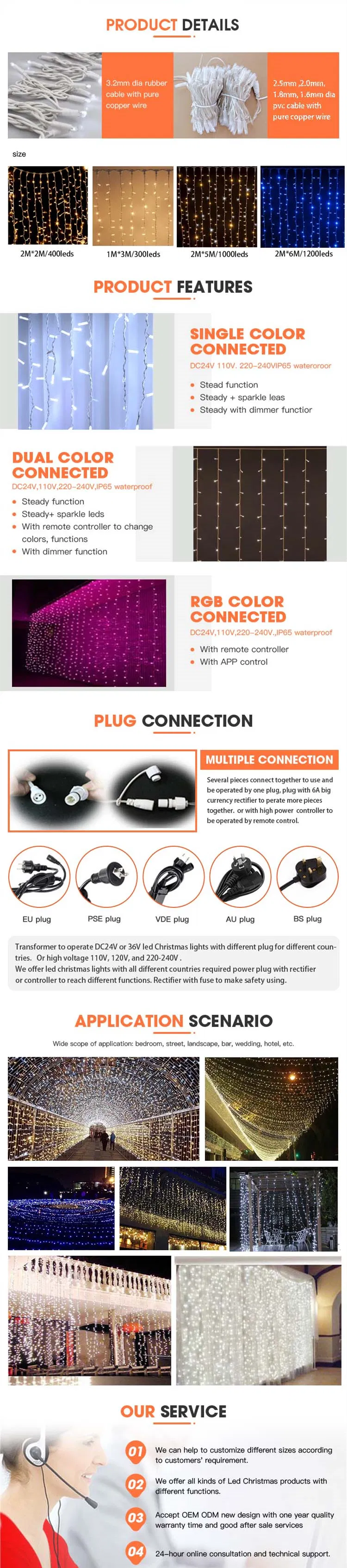 أضواء زينة عيد الميلاد من نوع RGB مع وحدة تحكم ذكية، أضواء ستائر