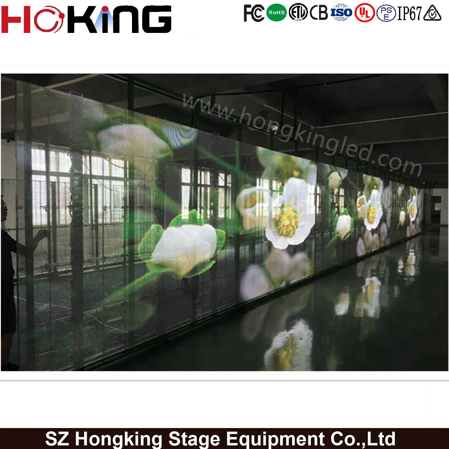 3840Hz 1080P Transparent Full Color Indoor Glass LED Video Wall