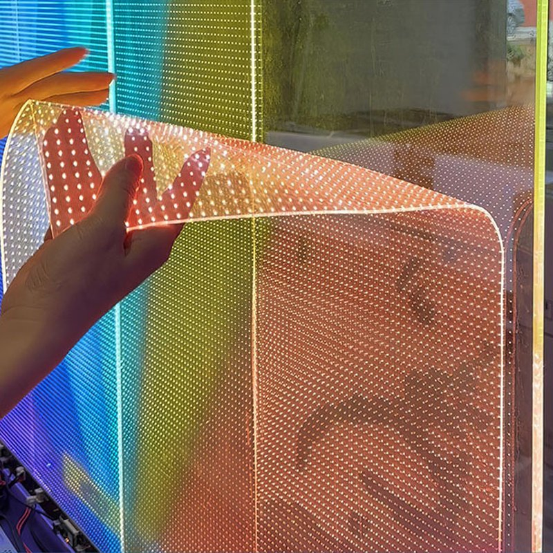 P10 Advertising Digital Billboard LED Flexible Video Wall Soft Curved Curtain Transparent Display