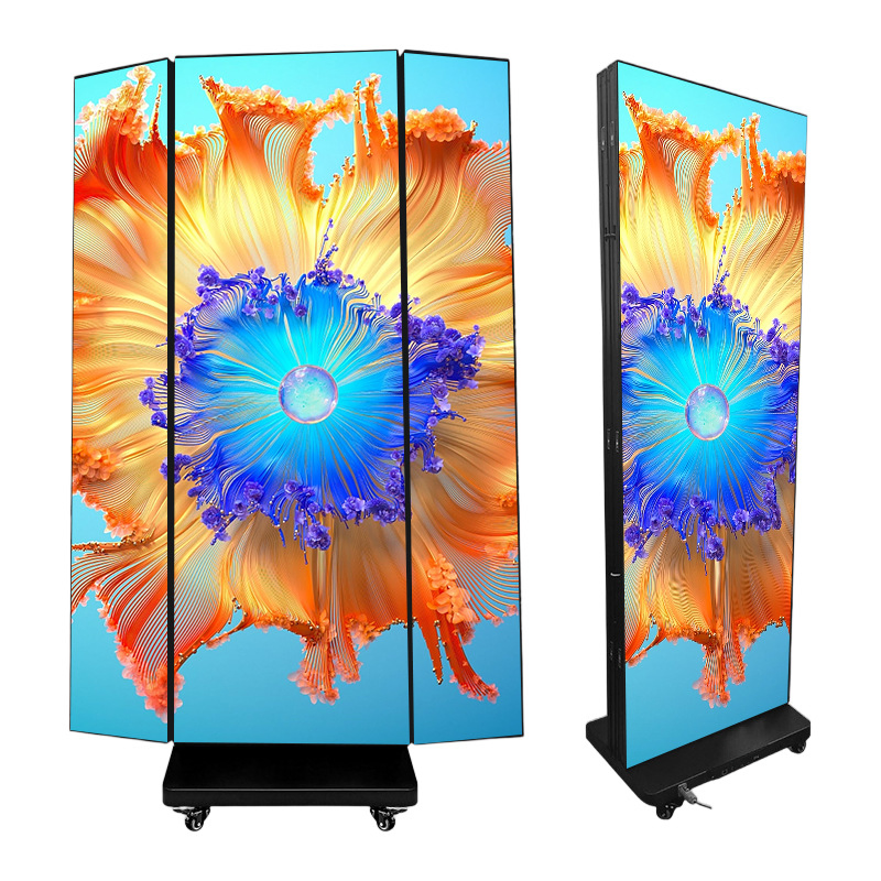High Resolution Supports Folding 646*2025mm Plug and Play Gob Android System 4G WiFi USB LED Poster Display Screen