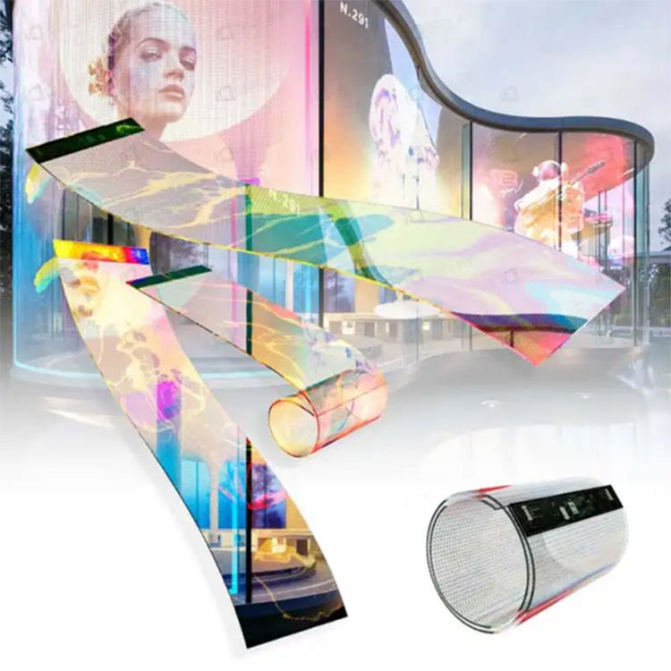 P10 Advertising Digital Billboard LED Flexible Video Wall Soft Curved Curtain Transparent Display