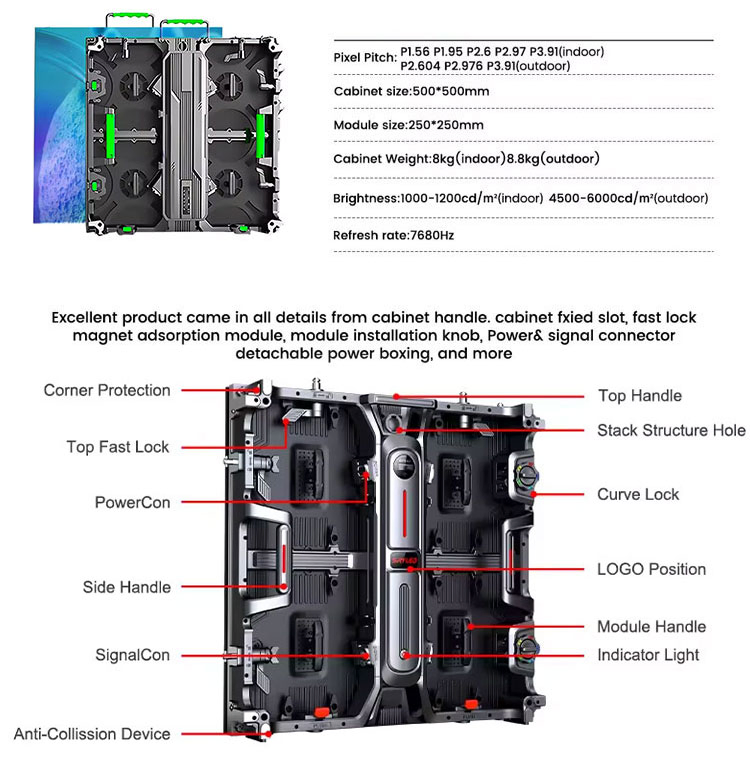 Outdoor Indoor 500*1000mm Cabinet Rental LED Screen P3.91 Rental LED Display for Events