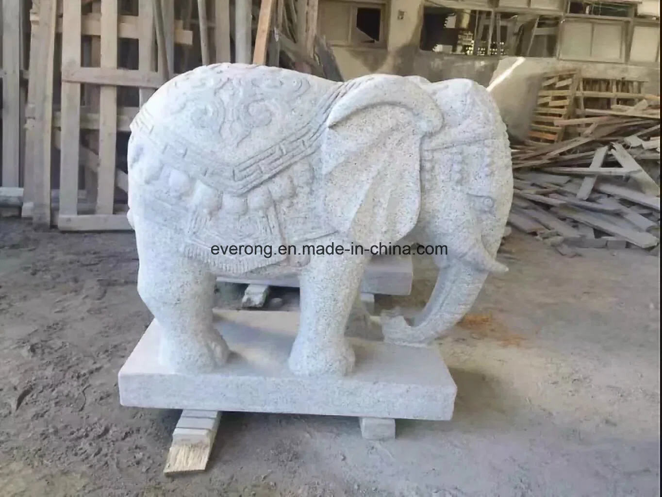 تمثال حيوان من حجر الرخام، نحت فيل أبيض للحديقة