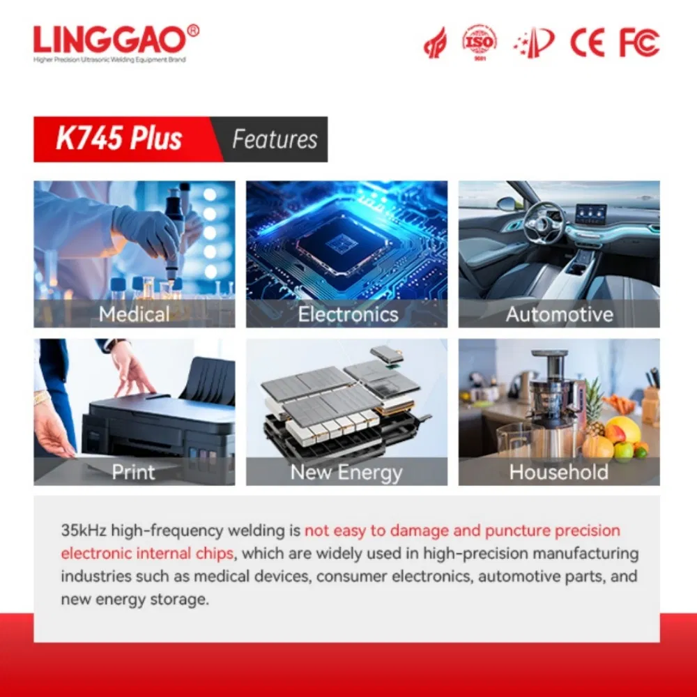 لينغاو K745 بلس 35kHz 900W آلة لحام البلاستيك بالموجات فوق الصوتية بتقنية النقش اليدوي لتغليف الأدوية