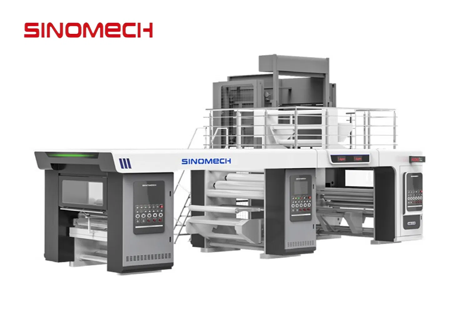 آلة laminating العمودية ثلاثية الطبقات بدون Solvent من Sinomech نموذج A400-3V للتغليف المرن مصممة لتغليف الألمنيوم