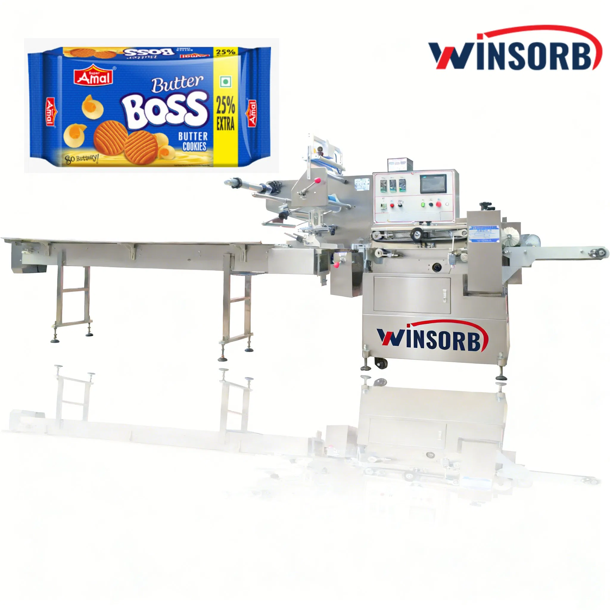 حقيبة Wba-F590 ثلاثة محركات سيرفو خطوة آلة تغليف وتعبئة أفقية دوارة تلقائية للمنتجات الغذائية مثل المصاصات بنظام تفريغ الهواء