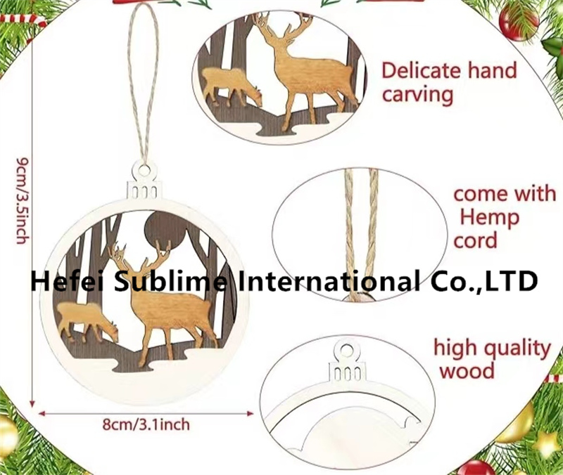 3D Round Hollow Laser Cutting Wood Ornament for Christmas Holiday Decoration