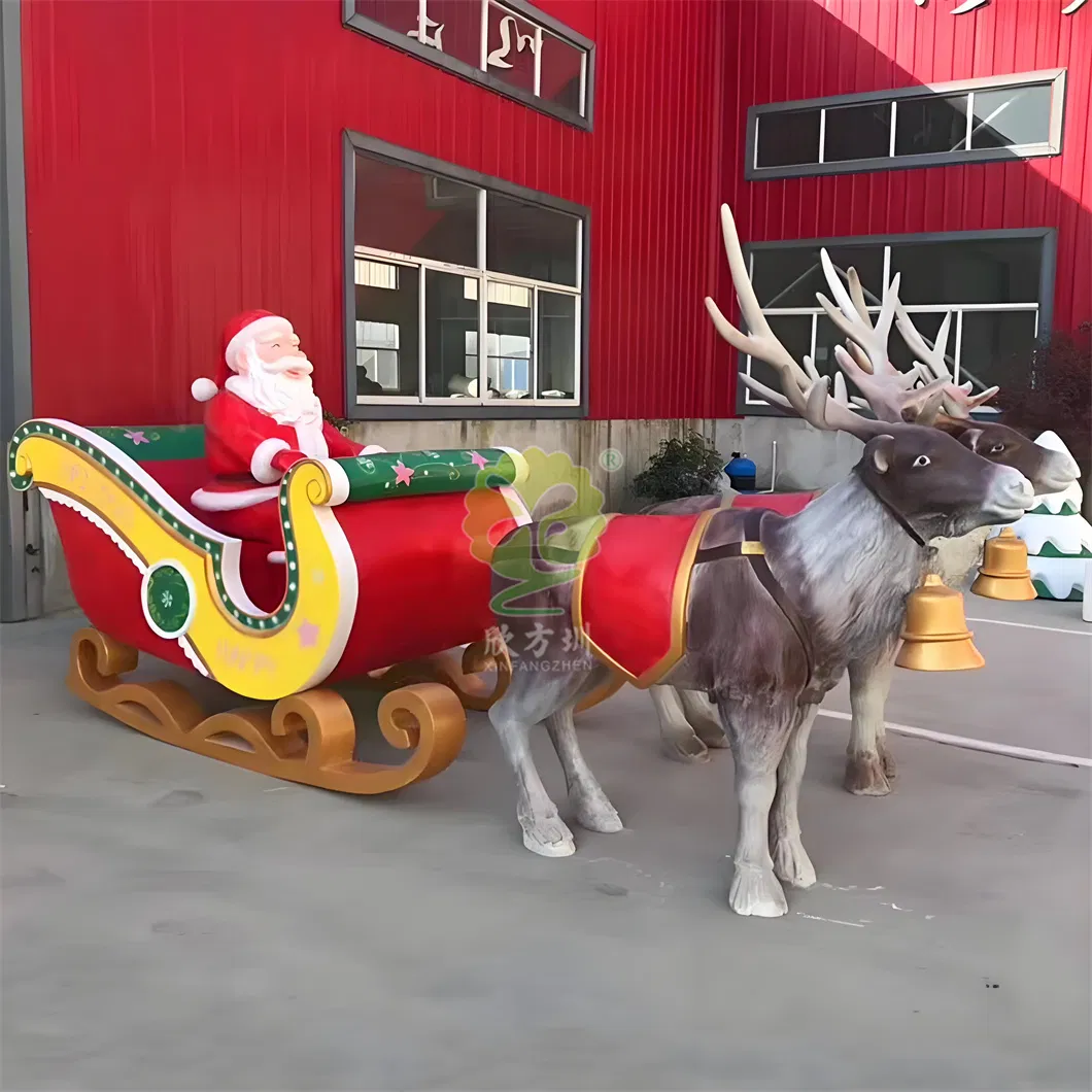 Fiberglass Santa Claus Plush Reindeer Sleigh Landscape Sculpture Christmas Commercial Event Prop