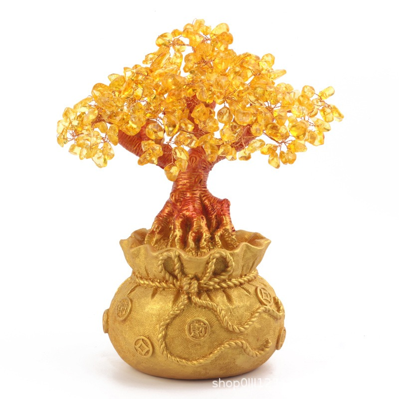 Crystal Money Bag Tree Resin Feng Decor Ornament Lucky Wealth Crystal Tree Home Craft Decoration Wholesale