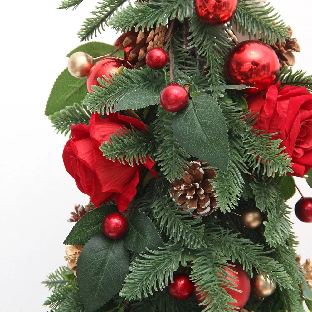 2024 Newly Design Pine Tower Molding Aritificial Rose Tree with LED Light Christmas Decorations for Christmas Ornaments