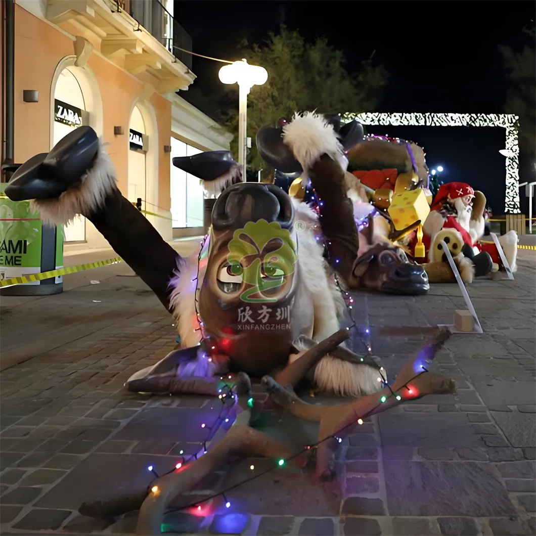 Fiberglass Santa Claus Plush Reindeer Sleigh Landscape Sculpture Christmas Commercial Event Prop