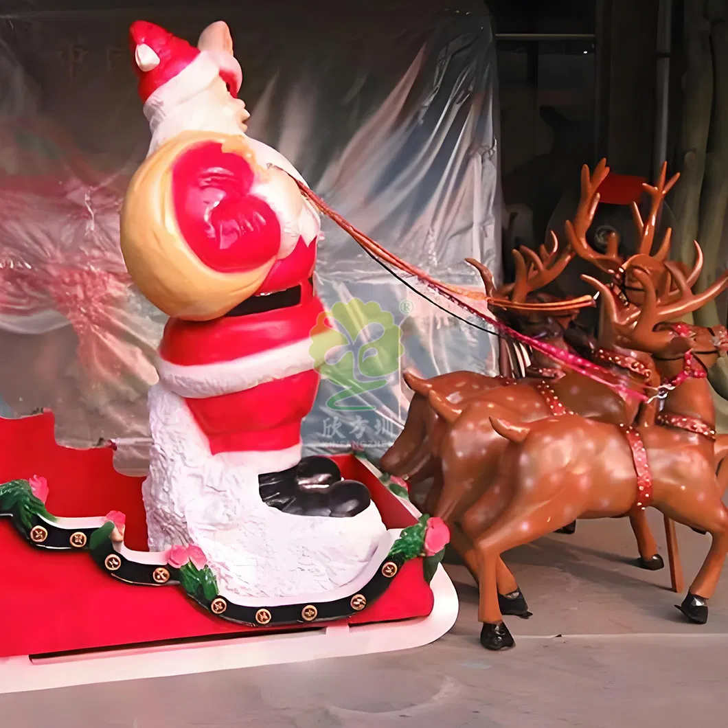 Fiberglass Santa Claus Plush Reindeer Sleigh Landscape Sculpture Christmas Commercial Event Prop