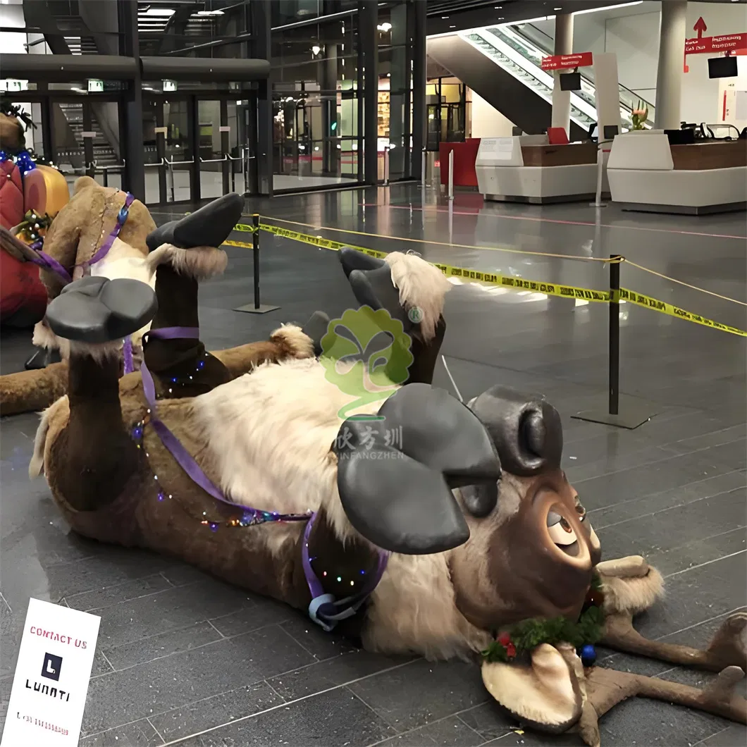 Fiberglass Santa Claus Plush Reindeer Sleigh Landscape Sculpture Christmas Commercial Event Prop