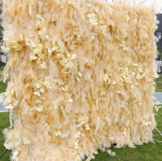 Hot Sale Wedding Wall Decor Champagne Color Silk Roll up Artificial Flower Wall Backdrop for Sale