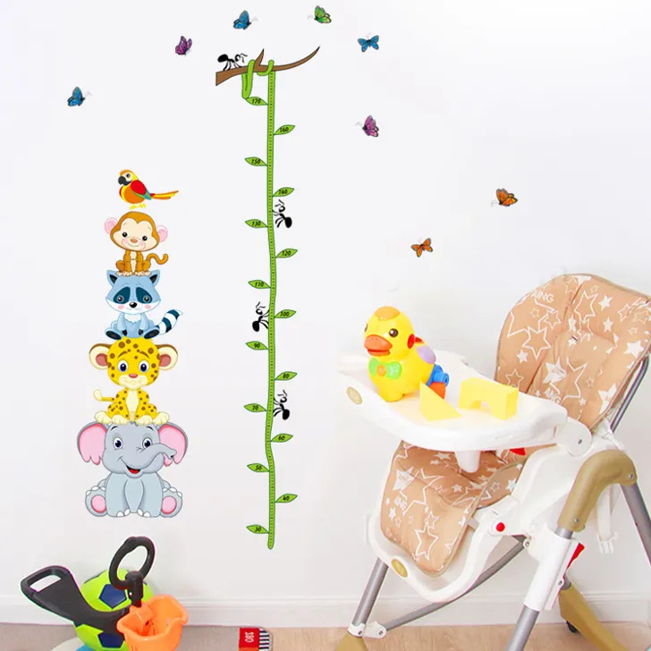 Custom Design Cute Animal and Height Measurement Kids Wall Sticker Decor Nursery Wall Decals
