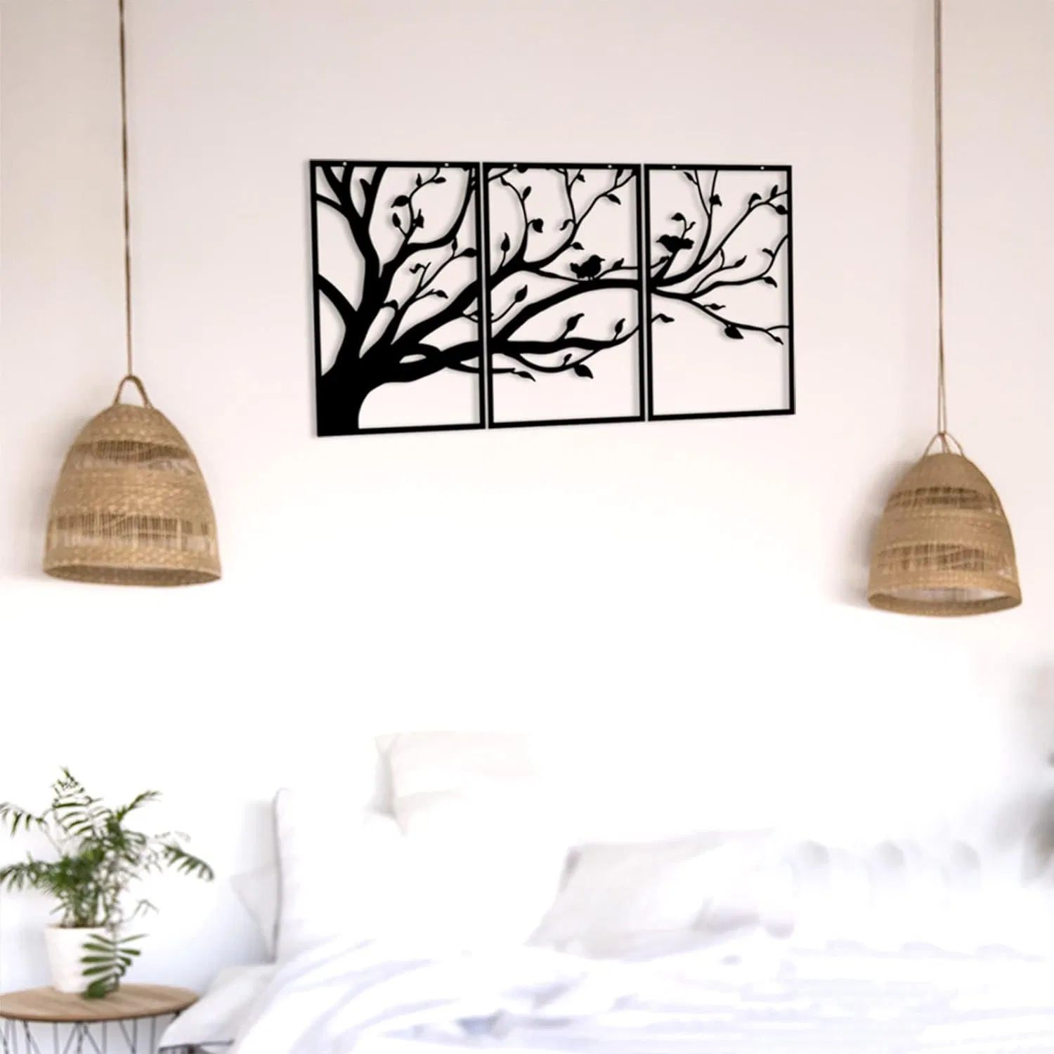 Gift Present Decorations 3 Panels Metal Tree of Life Wall Art Decor