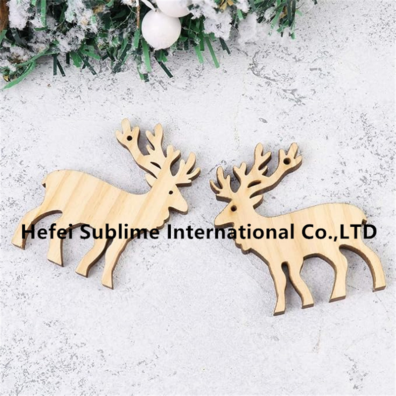 Wooden Christmas Ornaments Elk Reindeer Xmas Tree Pendants Holiday Decoration