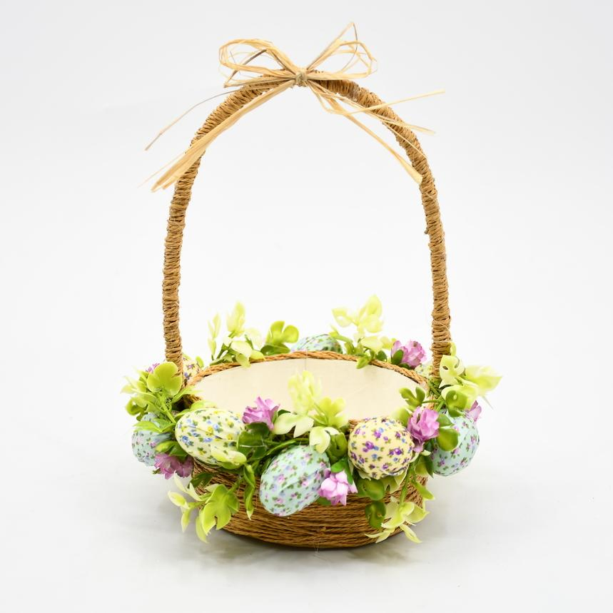 Large Decorative Egg Flower Basket Wooden Artificial Flower Basket Wholesale for Custom Gift Festival Outdoor Party Decor