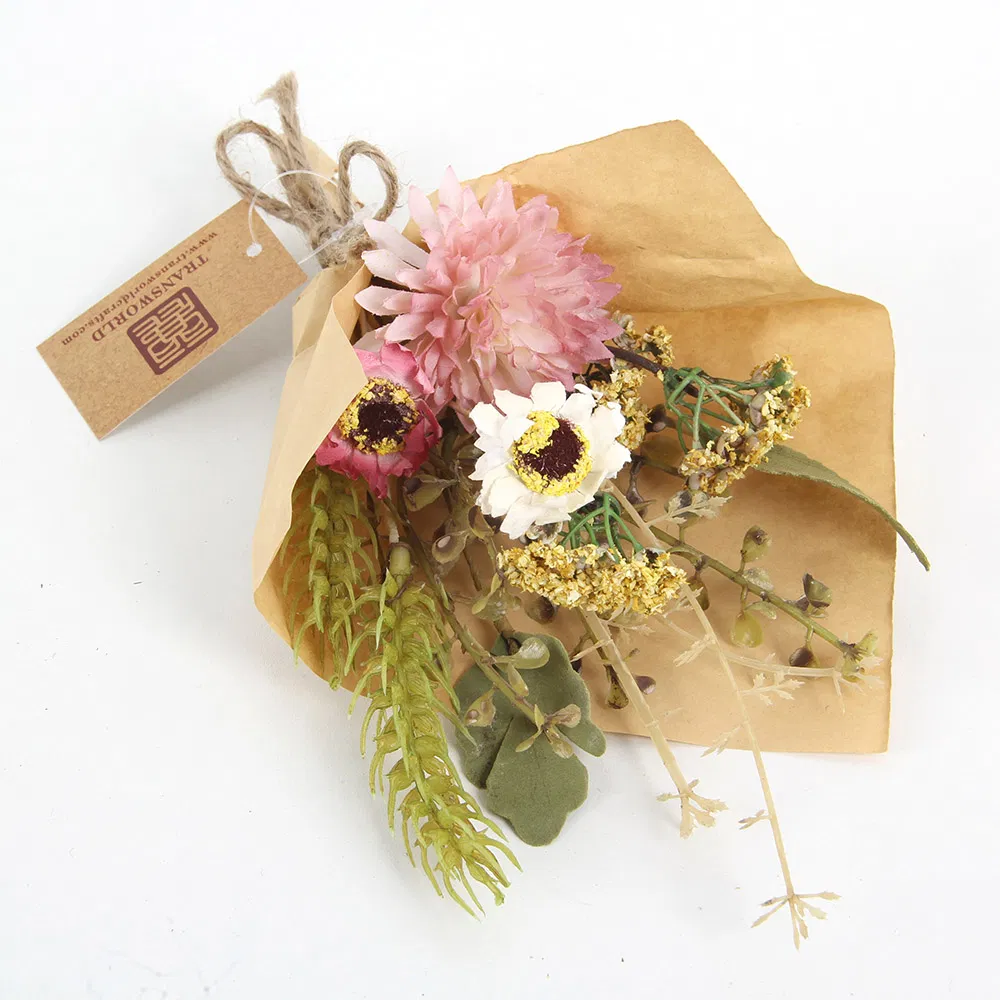 Spring Decorative Artificial Floral Spray Wrapped with Kraft Paper Home Festival Decor