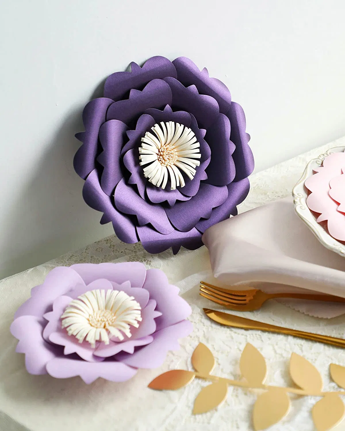 Large 3D Paper Flowers Decorations for Wall (Purple Lavender Pink, Set of 6), Wedding, Bridal Shower, Baby Shower, Nursery Decor, Centerpieces, Paper Roses Back
