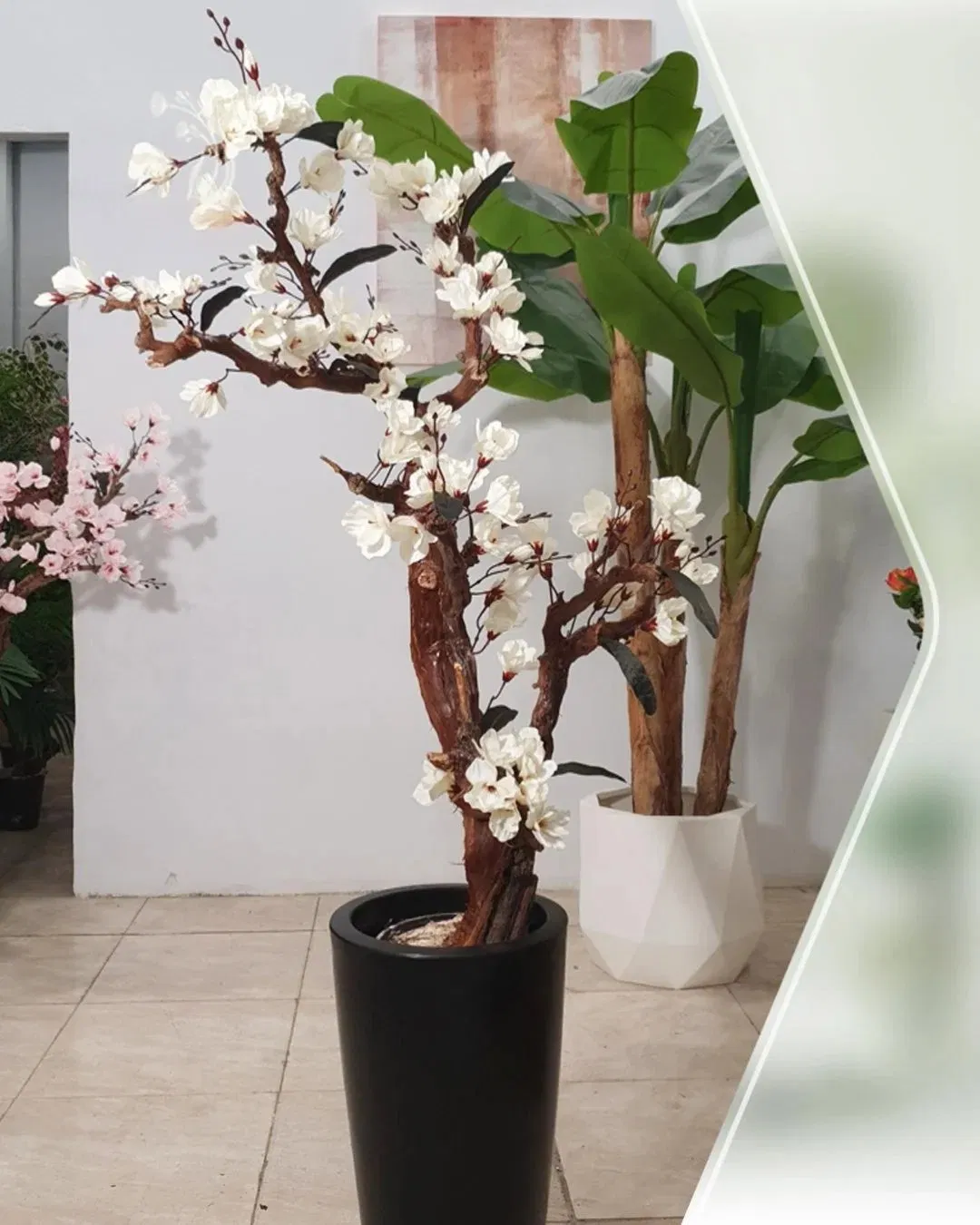 Tik Tok Youtube Instagram Latest Custom Bonsai Potted Plant Pink White Artificial Cherry Blossom Tree for Home Indoor Decor