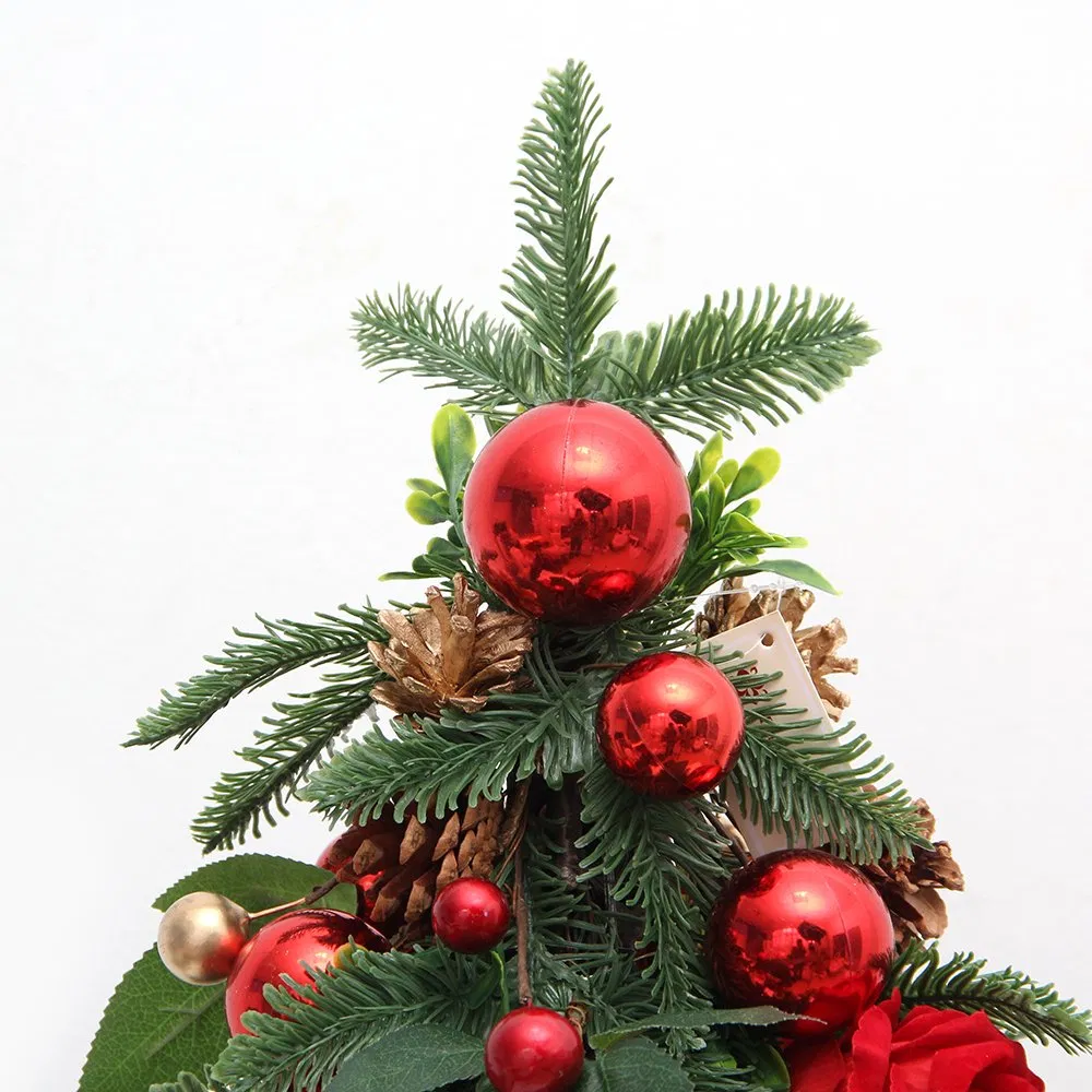 2024 Newly Design Pine Tower Molding Aritificial Rose Tree with LED Light Christmas Decorations for Christmas Ornaments