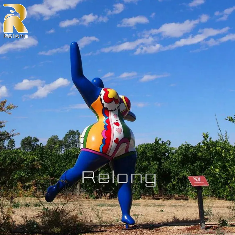 Life Size Fiberglass Dancing Fat Woman Resin Sculpture