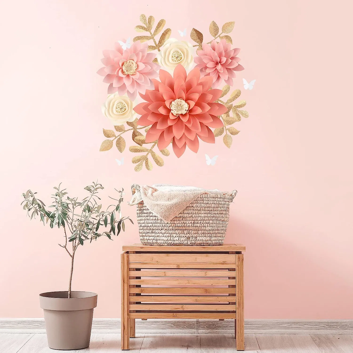 3D Artificial Paper Flower Decorations for Wall(Ivory Pink Rose Gold, Set of 16), Wedding, Bridal Shower, Baby Shower, Nursery Decor, Centerpieces, Flower Backd