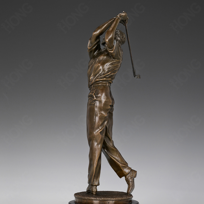 Realistic Bronze Golf Swing Sculpture with Marble Base