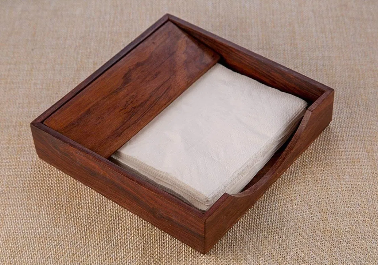 Handicrafts Goods Wood Flat Paper Napkin Holder Display