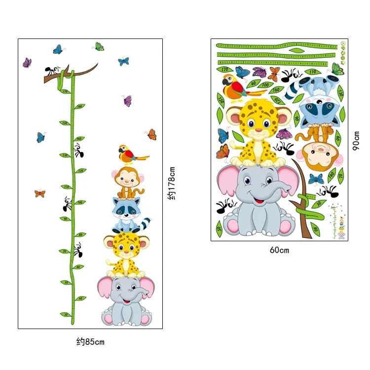Custom Design Cute Animal and Height Measurement Kids Wall Sticker Decor Nursery Wall Decals