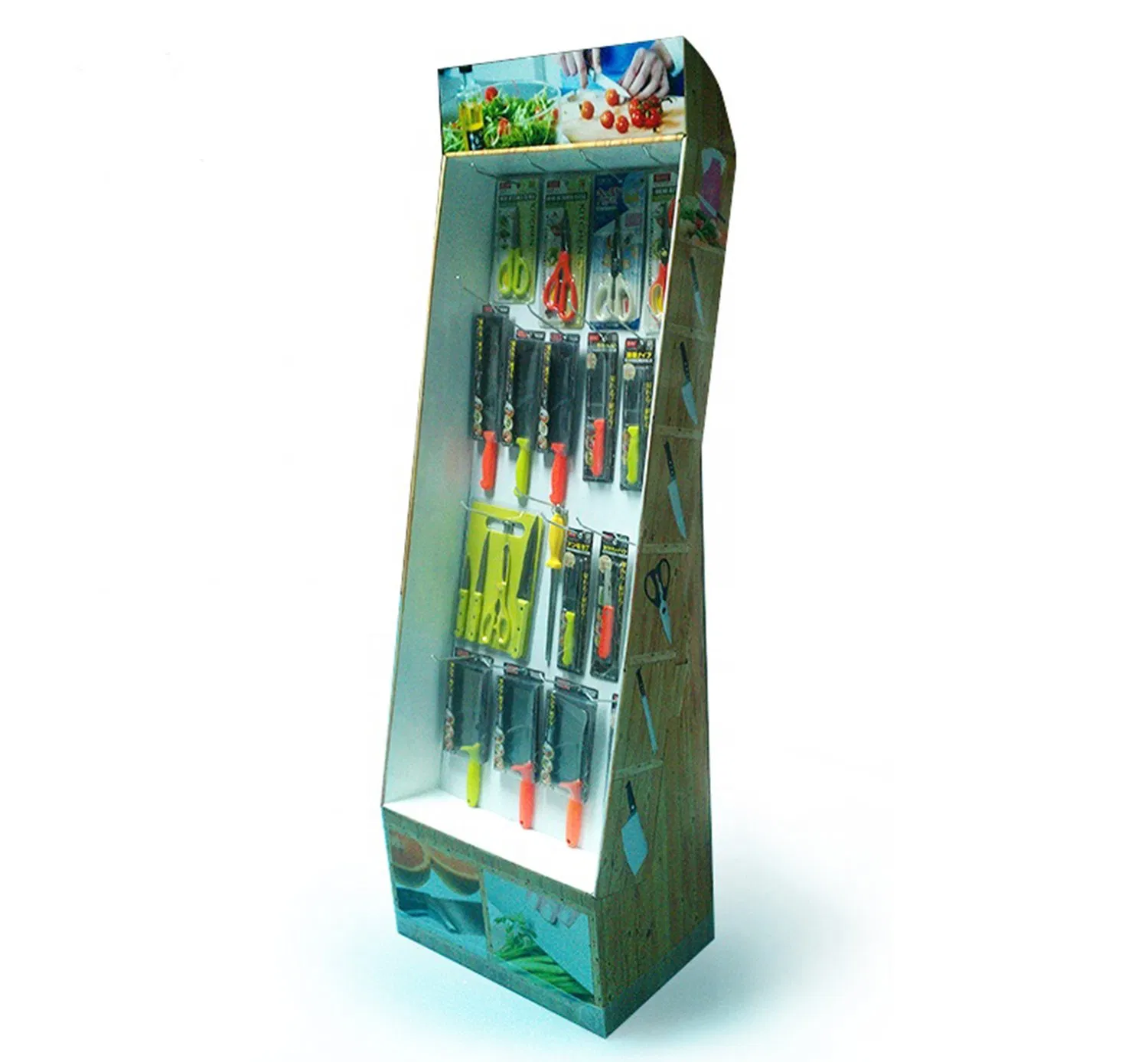 Merchandising Pop Paper Corrugated Floor Stand Shirt Cardboard Display with Hooks Pegs for Hair Extension Car Charger