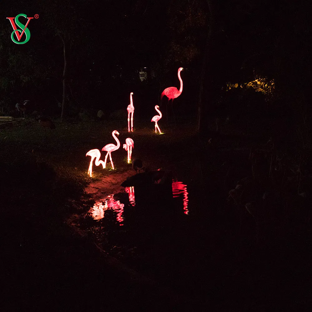 LED 3D Fiberglass Resin Flamingo Sculpture with Light for Wedding Event Party Decoration