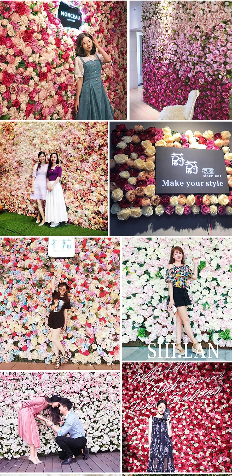 3D Wedding Decor Roll up Fabric Artificial Rose Flower Wall Backdrop