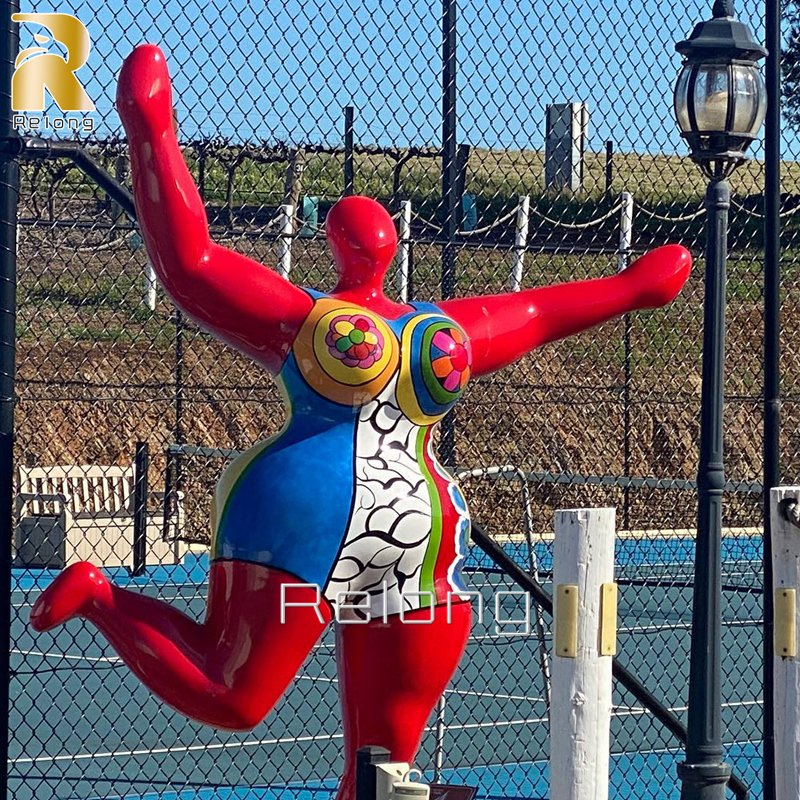 Life Size Fiberglass Dancing Fat Woman Resin Sculpture for Outdoor Events Decor