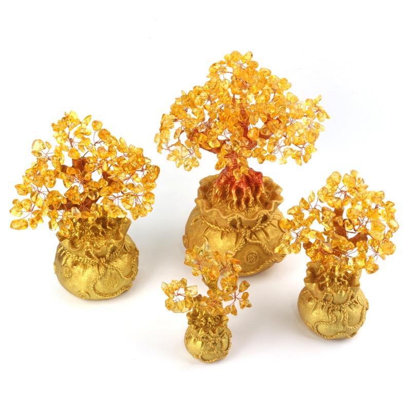 Crystal Money Bag Tree Resin Feng Decor Ornament Lucky Wealth Crystal Tree Home Craft Decoration Wholesale