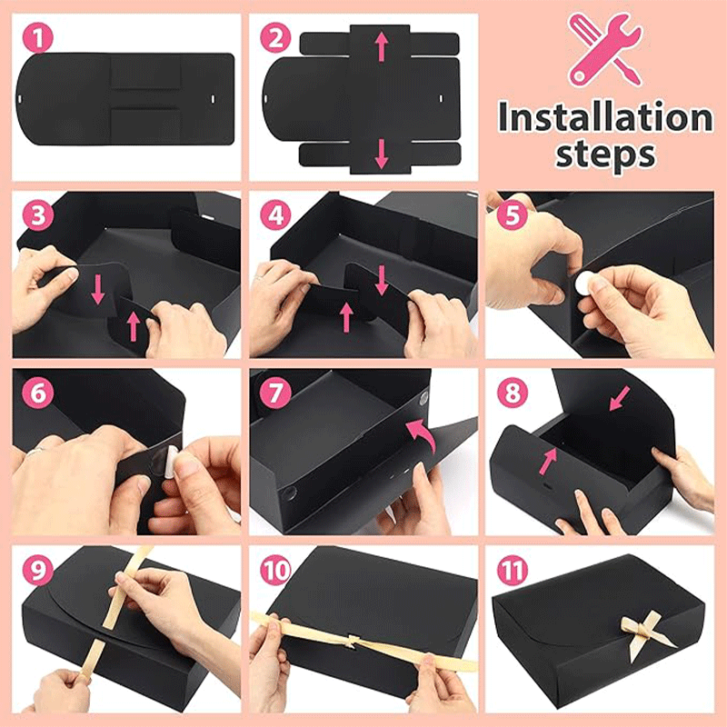 Custom Rose Gold Eco-Friendly Book Shaped Paper Gift Box with Ribbon